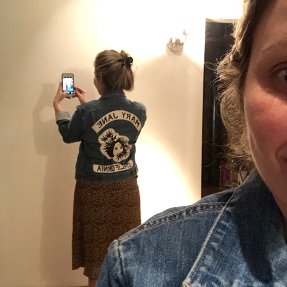 Vintage Redeux Mary Jane California Back Patch Embellished Jean Jacket Sz small - Picture 6 of 8